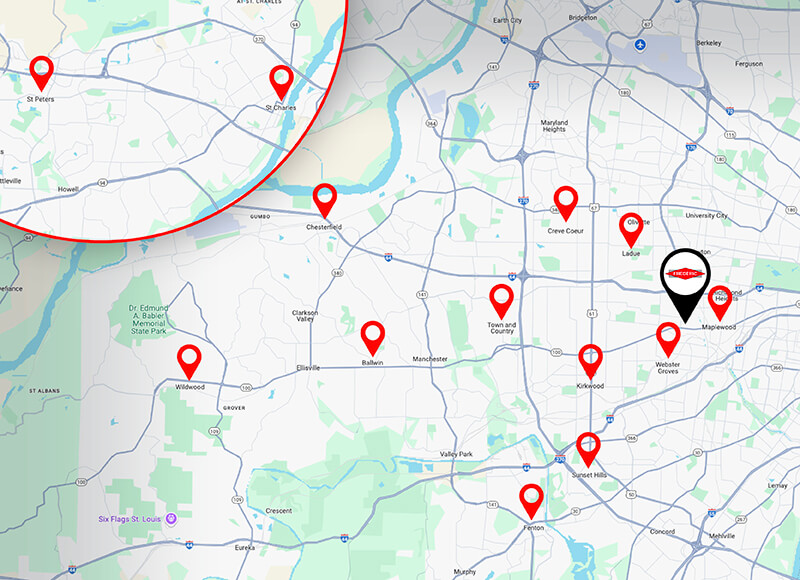 frederic roofing service area map